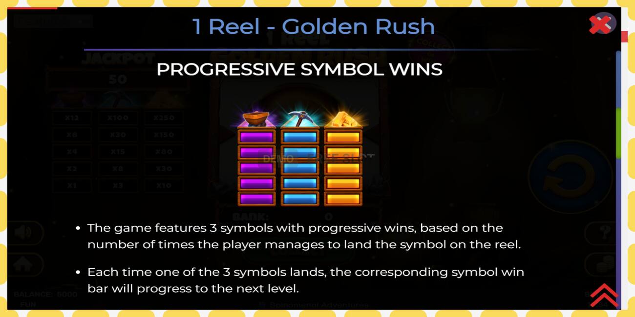 Demo slot 1 Reel Golden Rush free and without registration, picture - 1