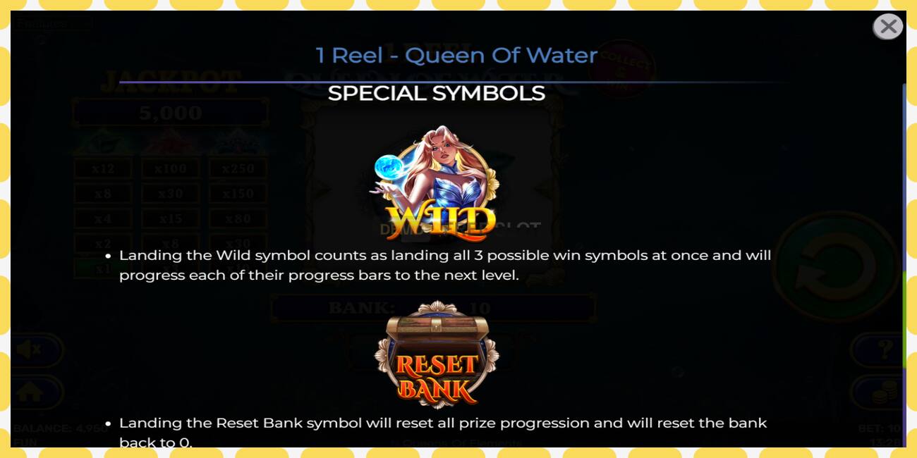 Demo slots 1 Reel Queen of Water bezmaksas un bez reģistrācijas, attēlu - 1