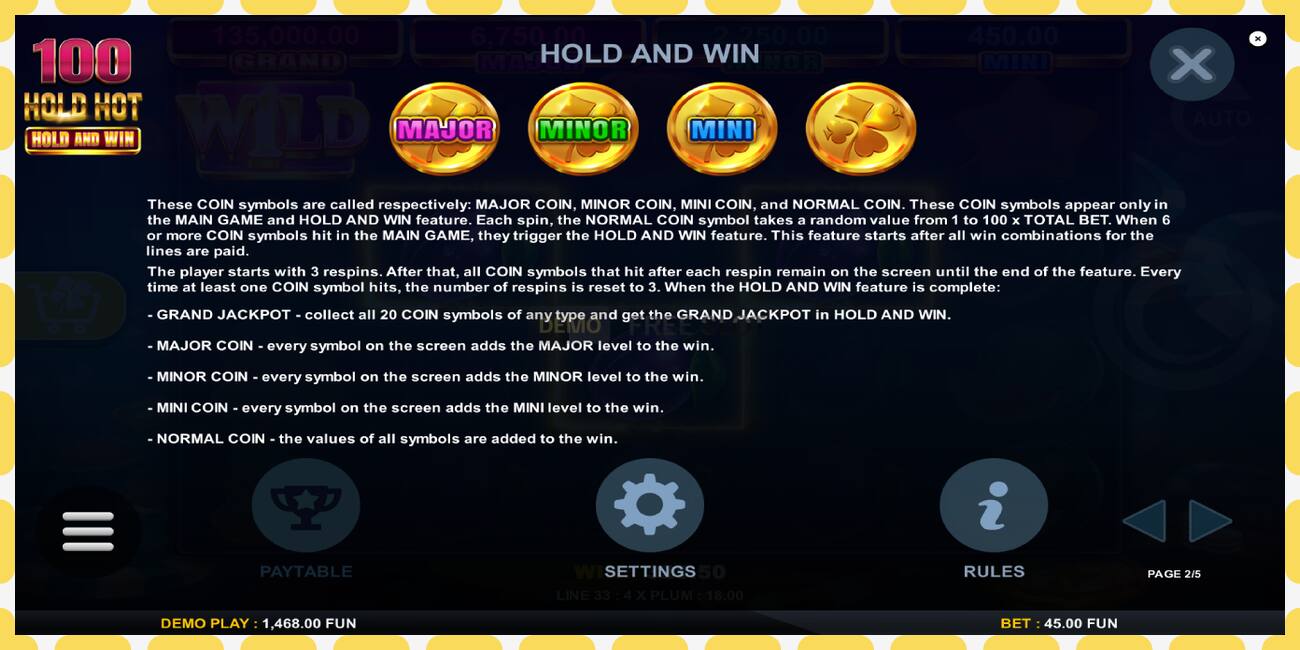 Demo slot 100 Hold Hot Hold and Win free and without registration, picture - 1