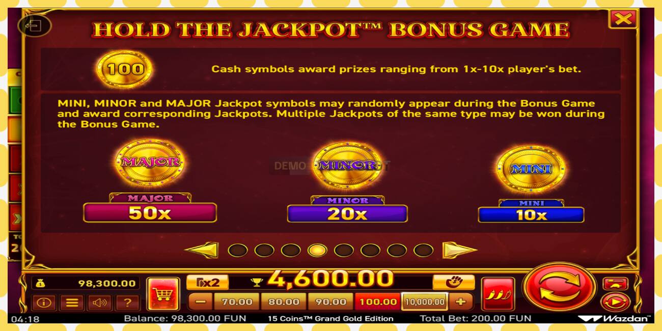 Demo slot 15 Coins Grand Gold Edition Score The Jackpot free and without registration, picture - 1