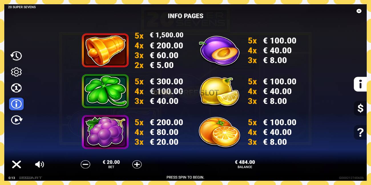 Demo slots 20 Super Sevens bezmaksas un bez reģistrācijas, attēlu - 1