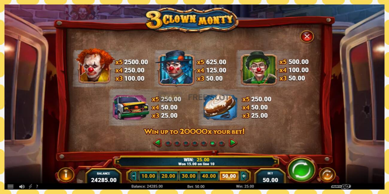 Demo slot 3 Clown Monty free and without registration, picture - 1