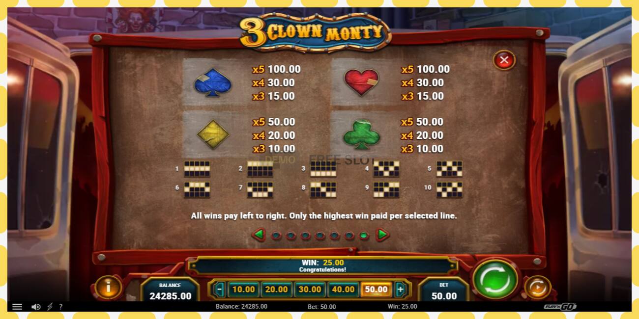 Demo slot 3 Clown Monty free and without registration, picture - 1