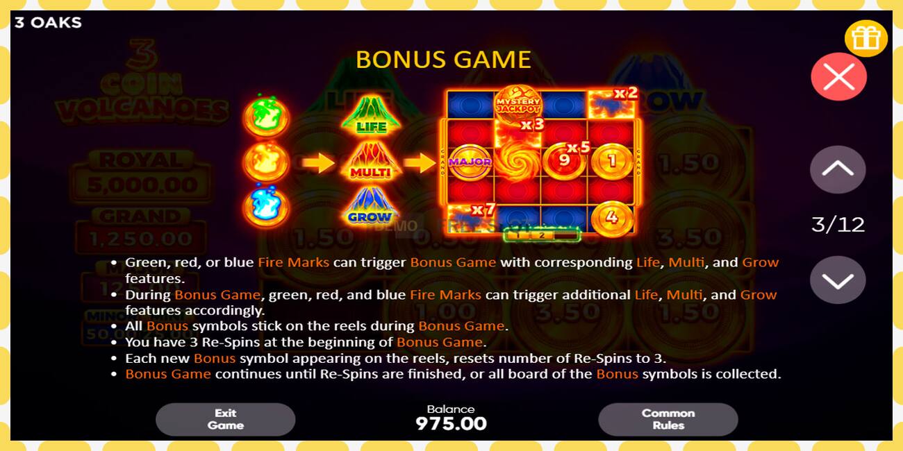 Demo slot 3 Coin Volcanoes free and without registration, picture - 1