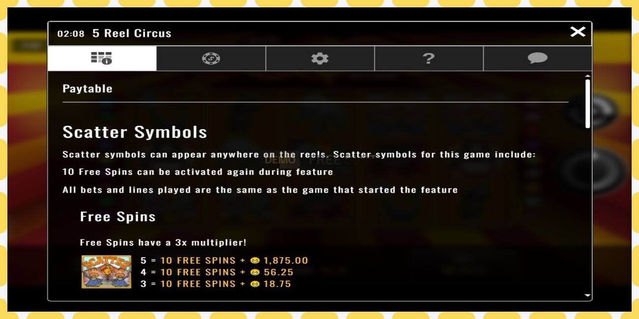 Demo slot 5 Reel Circus free and without registration, picture - 1