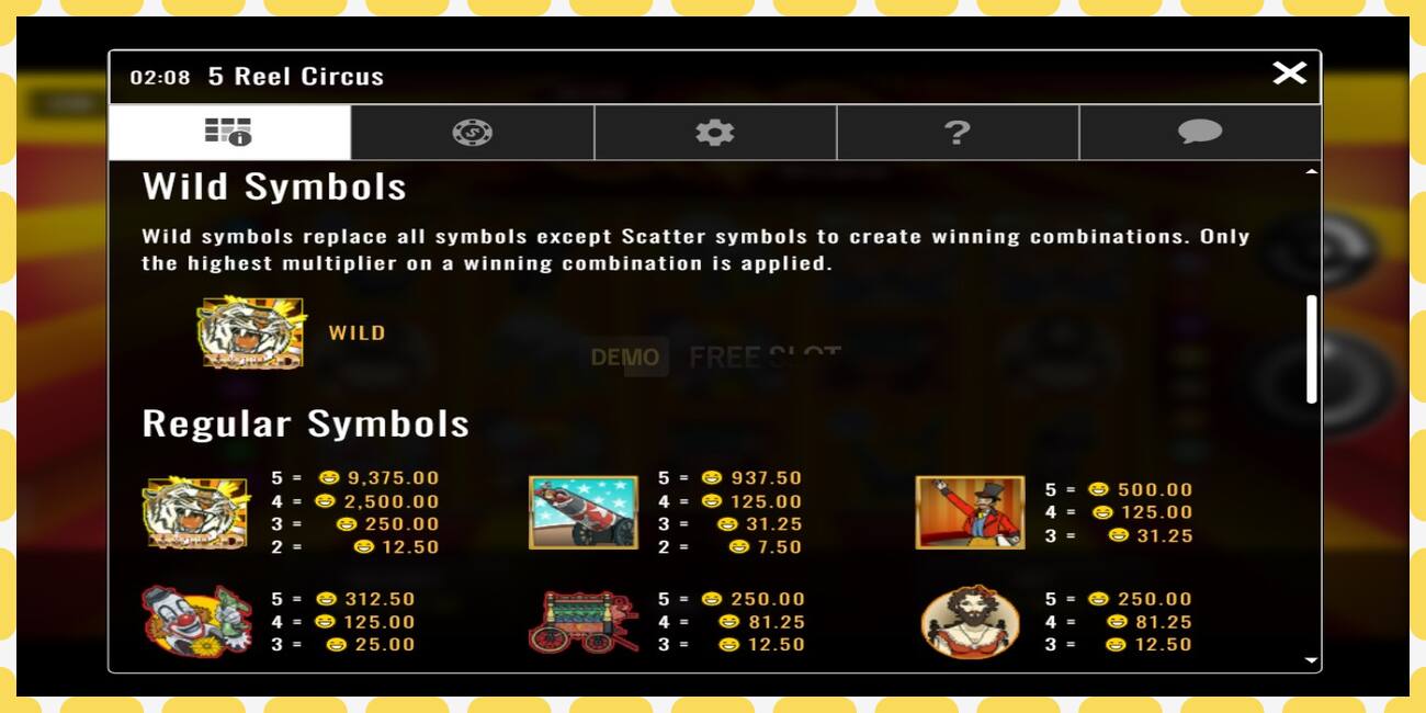 Demo slot 5 Reel Circus free and without registration, picture - 1