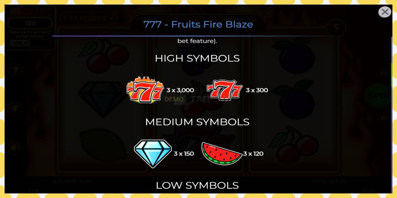 חריץ הדגמה 777 - Fruits Fire Blaze חינם וללא הרשמה, תְמוּנָה - 1