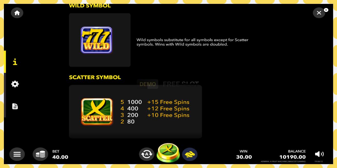 Demo-spor Admiral X Fruit Machine gratis og uten registrering, bilde - 1