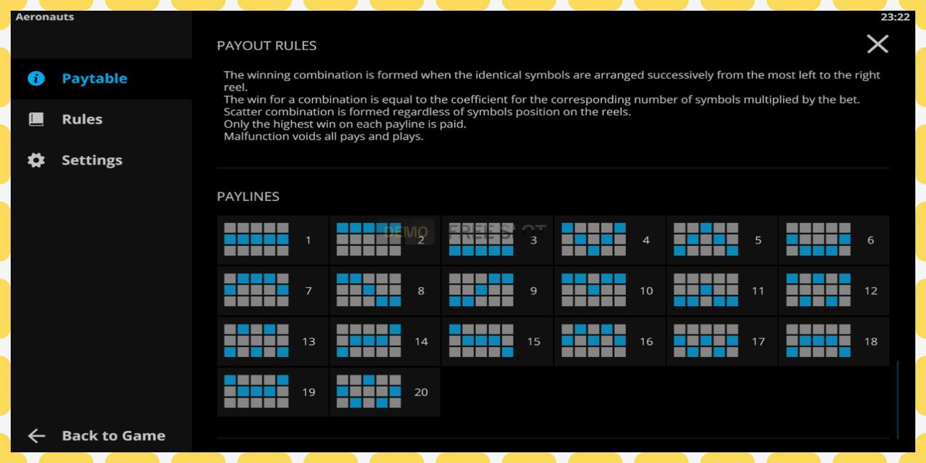 Ranura de demostración Aeronauts gratis y sin registro, imagen - 1