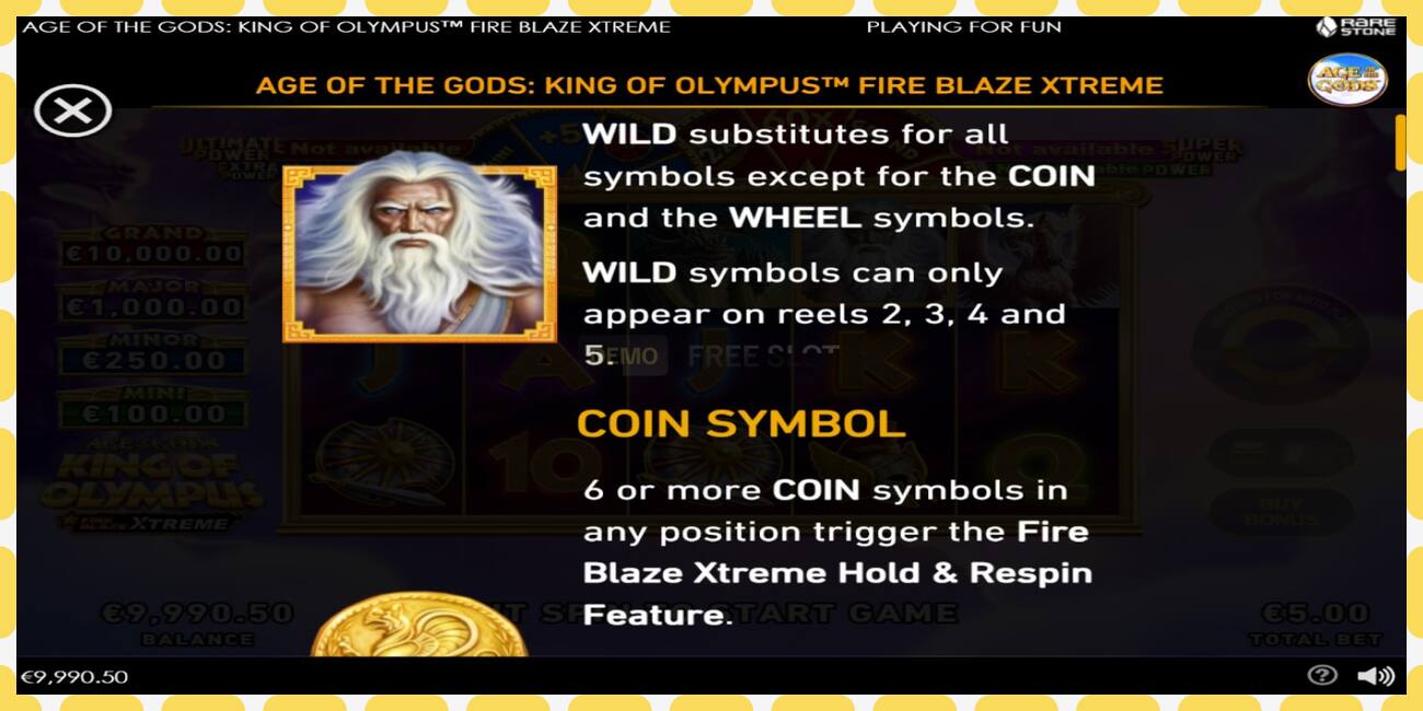 Demo slot Age of the Gods: King of Olympus Fire Blaze Xtreme free and without registration, picture - 1