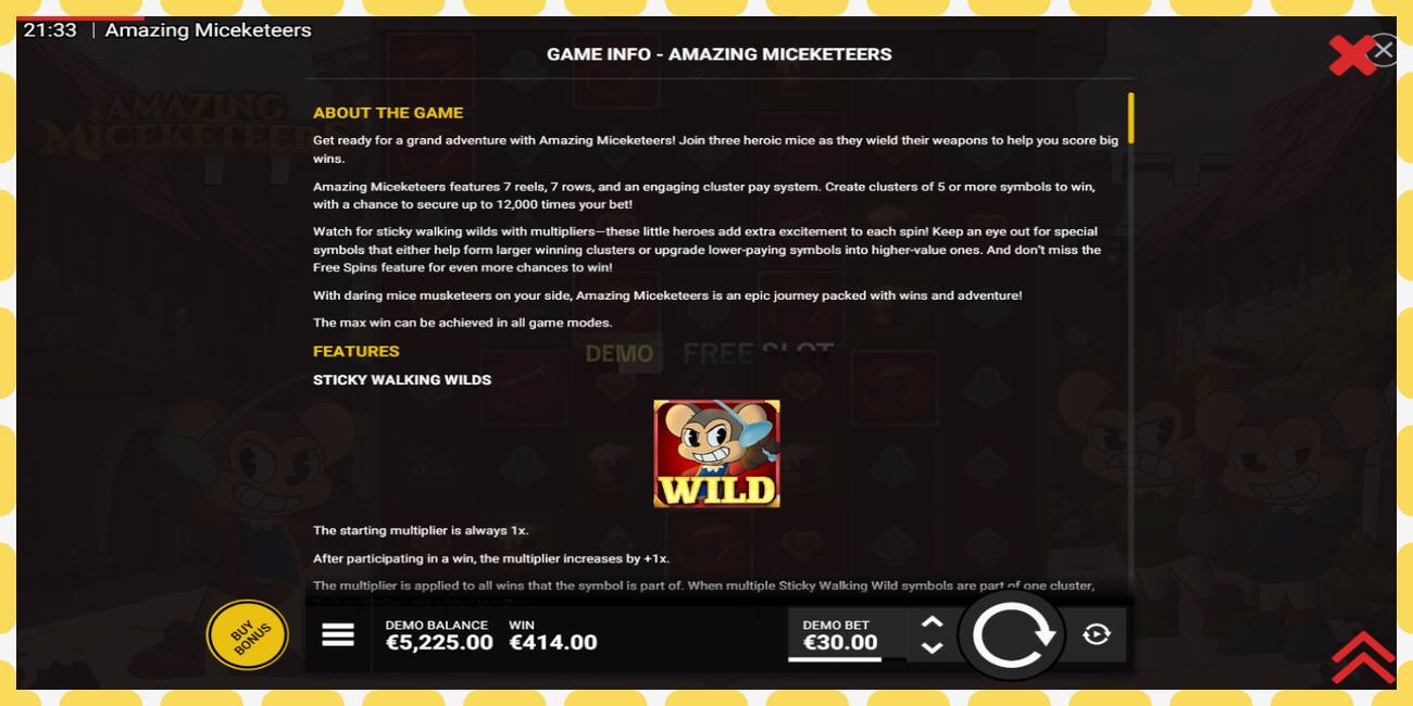 Slot dimostrativo Amazing Miceketeers gratuito e senza registrazione, immagine - 1