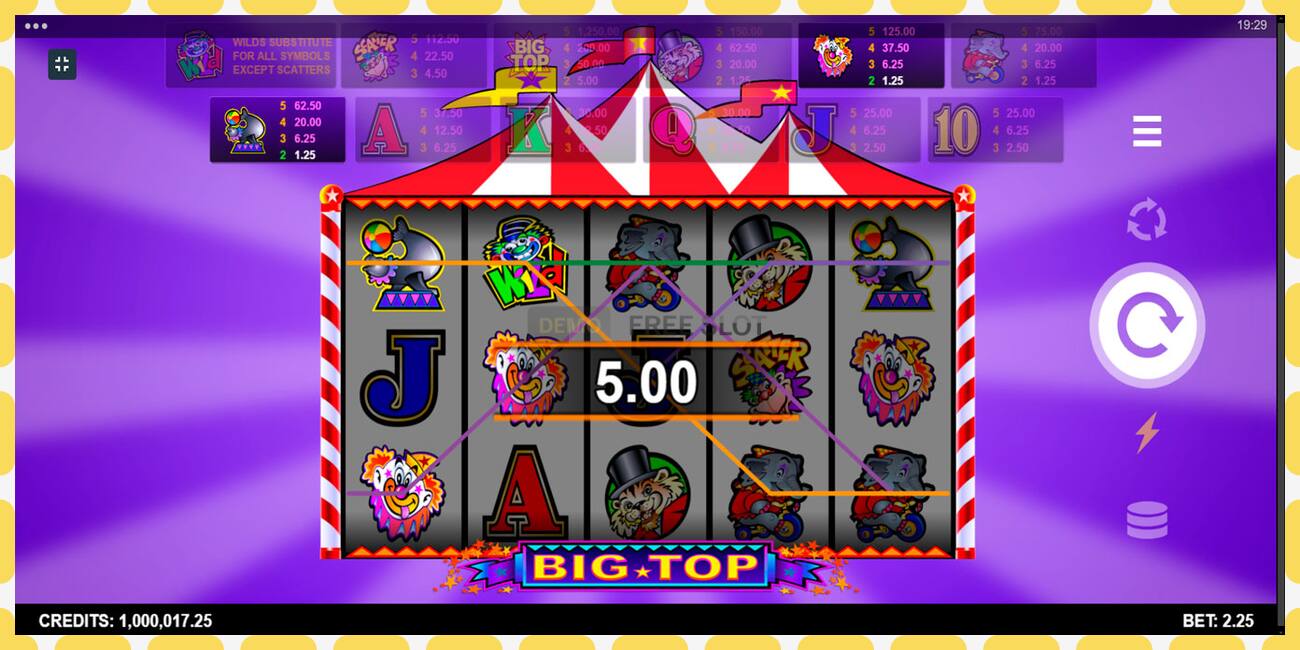 Demo slot Big Top නොමිලේ සහ ලියාපදිංචියකින් තොරව, පින්තූරය - 1