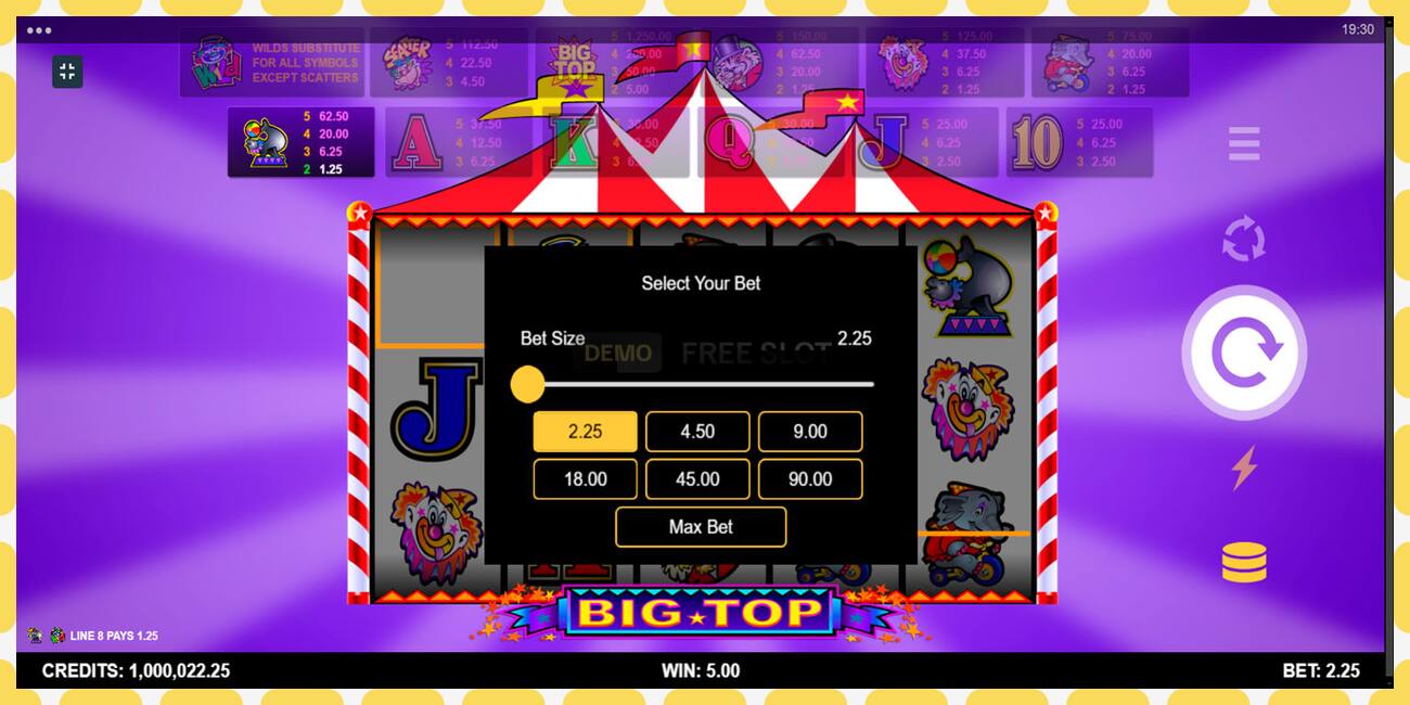 Demo slot Big Top නොමිලේ සහ ලියාපදිංචියකින් තොරව, පින්තූරය - 1