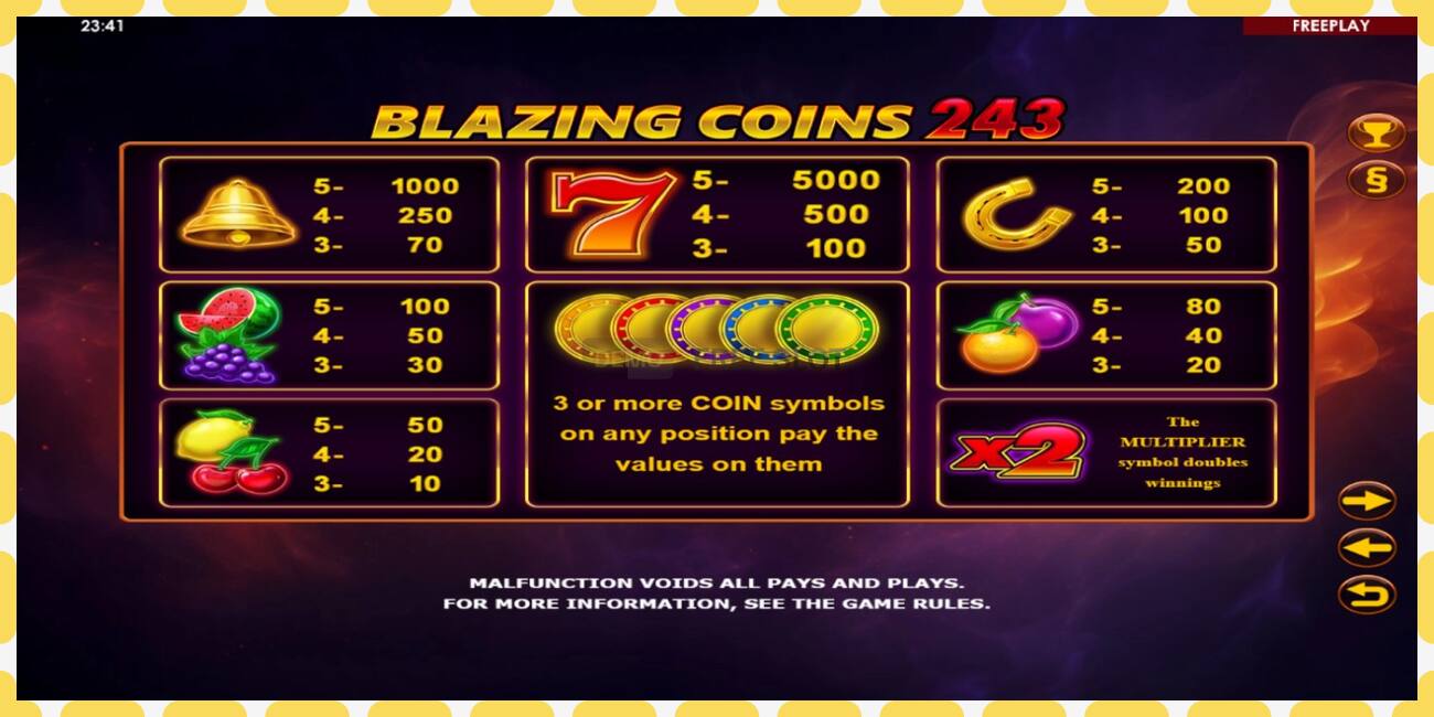 Yanayopangwa demo Blazing Coins 243 bure na bila usajili, picha - 1