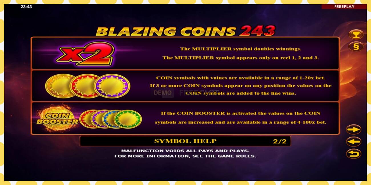 Yanayopangwa demo Blazing Coins 243 bure na bila usajili, picha - 1