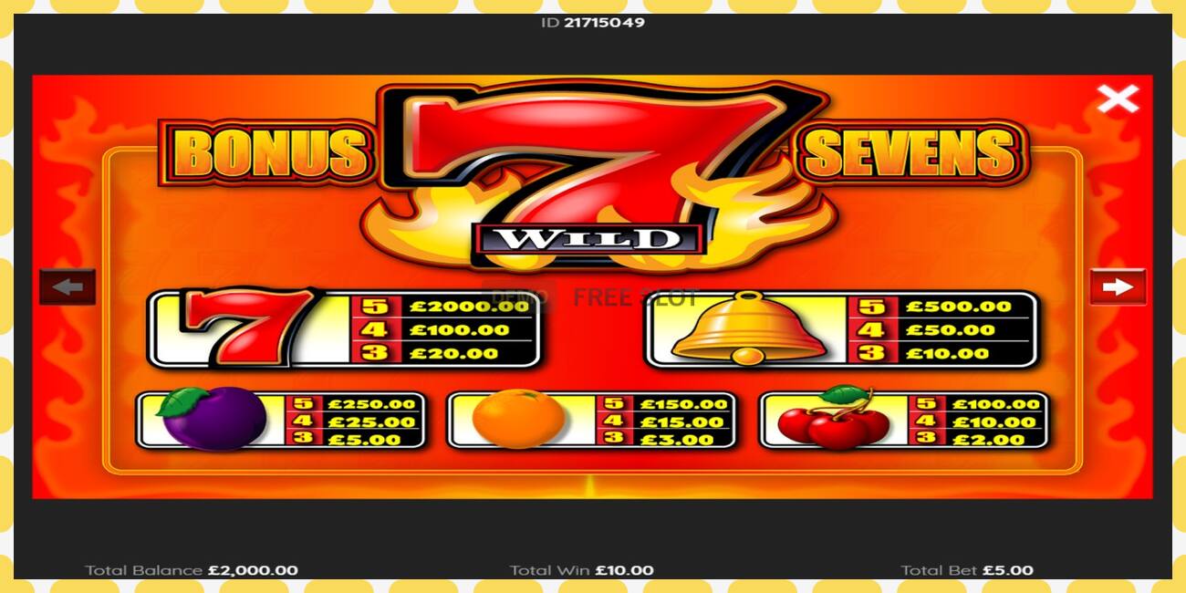 Demo slot Bonus Sevens Wild free and without registration, picture - 1