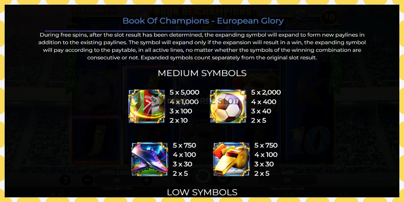 Demo slot Book of Champions - European Glory free and without registration, picture - 1