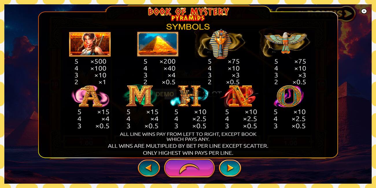 Slot de demostración Book of Mystery Pyramids gratuíto e sen rexistro, imaxe - 1