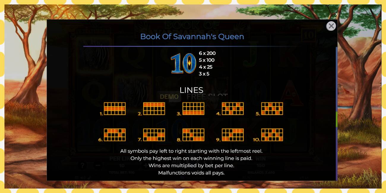 Demo lizdas Book of Savannahs Queen nemokamai ir be registracijos, paveikslėlį - 1