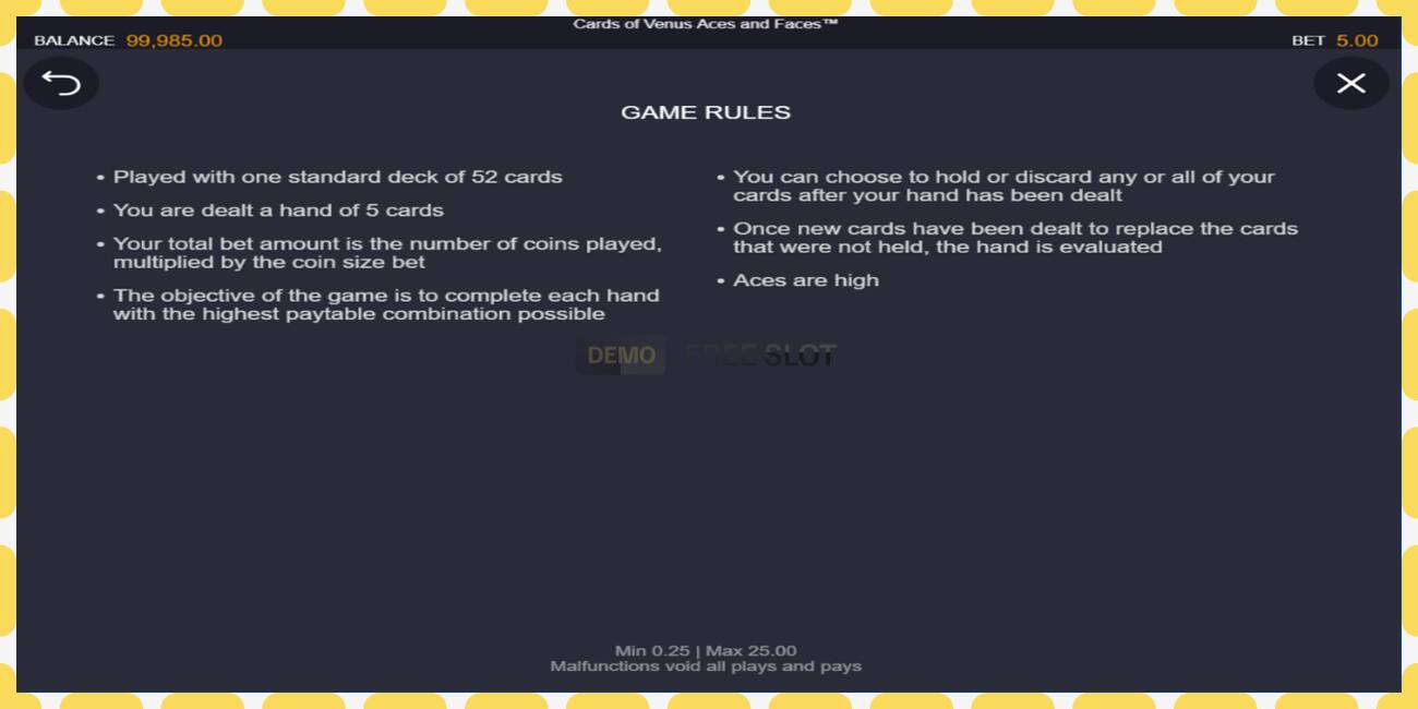 Demo slot Cards of Venus Aces and Faces free and without registration, picture - 1