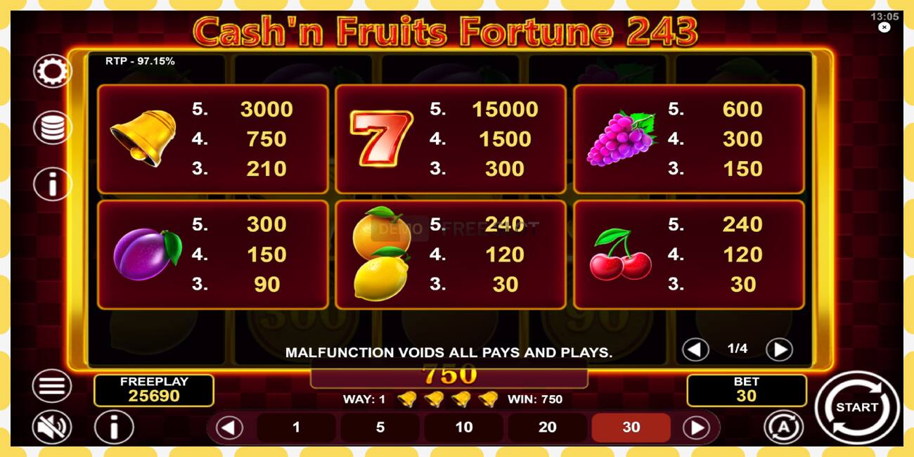 Demo slot Cashn Fruits Fortune 243 free and without registration, picture - 1