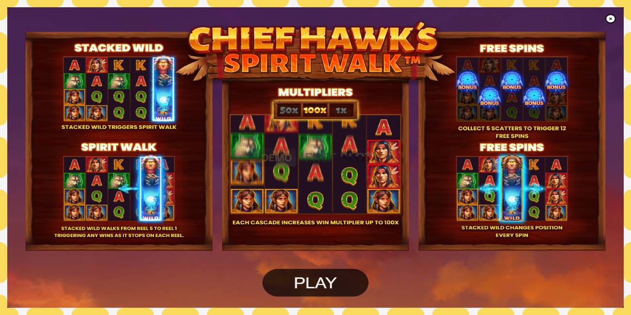 រន្ធដោតសាកល្បង Chief Hawk’s Spirit Walk ឥតគិតថ្លៃនិងដោយគ្មានការចុះឈ្មោះ, រូបភាព - ១