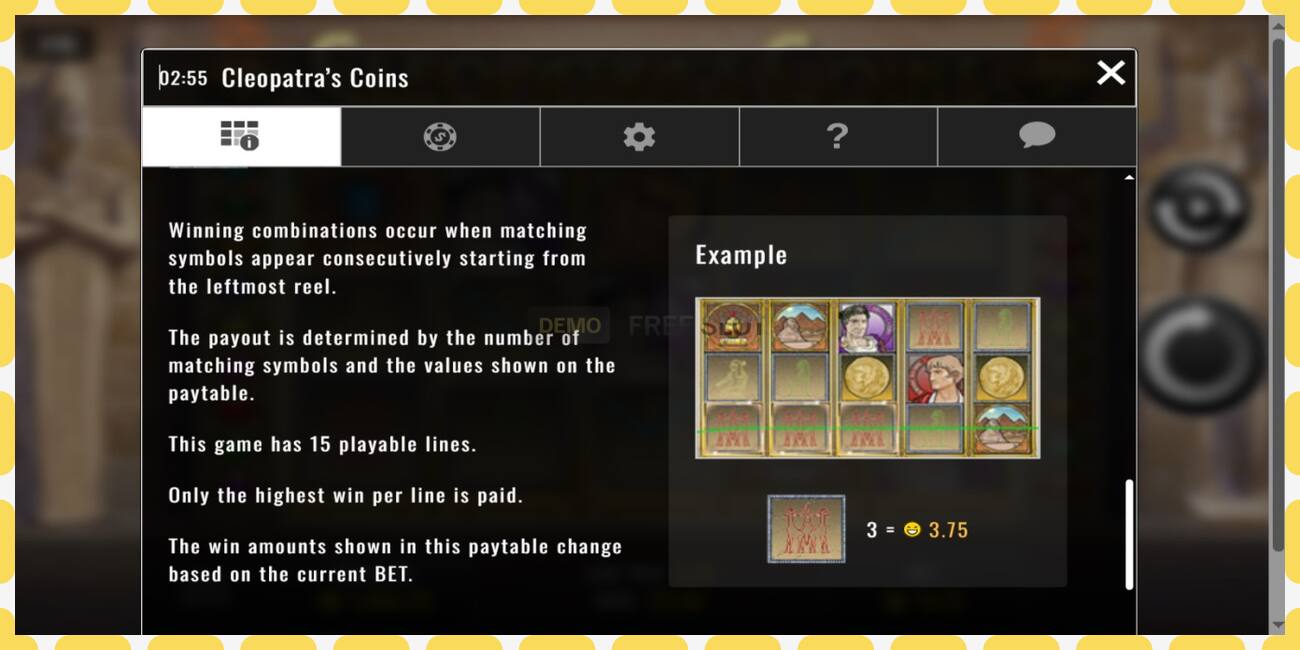 Demo slots Cleopatra’s Coins bezmaksas un bez reģistrācijas, attēlu - 1