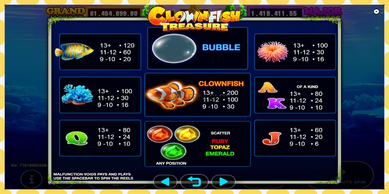 Demo slot Clown Fish Treasure free and without registration, picture - 1