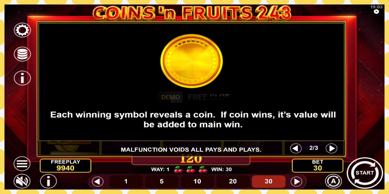 Demo-spor Coinsn Fruits 243 gratis og uten registrering, bilde - 1