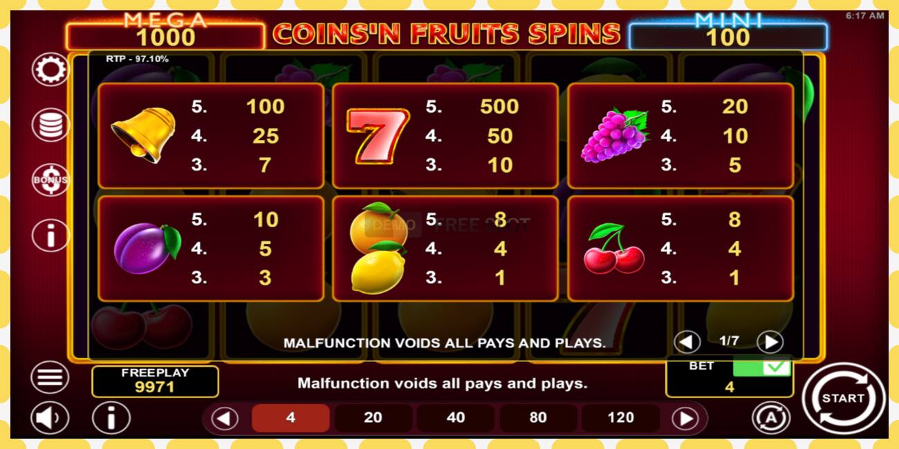 Demo slot Coinsn Fruits Spins free and without registration, picture - 1