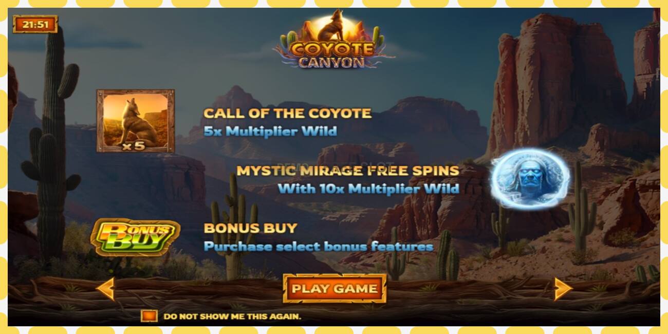 Demo pesa Coyote Canyon tasuta ja ilma registreerimiseta, pilt - 1