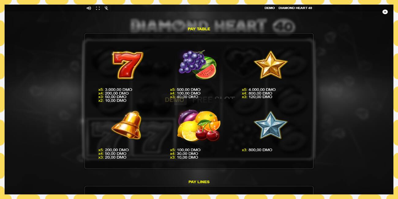 Demo yuvası Diamond Heart 40 ücretsiz ve kayıt olmadan, resim - 1