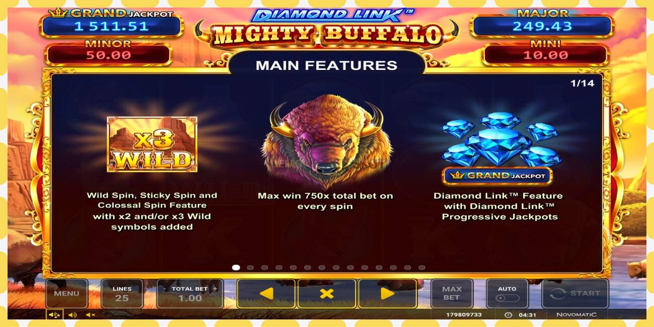 Demo slot Diamond Link Mighty Buffalo නොමිලේ සහ ලියාපදිංචියකින් තොරව, පින්තූරය - 1