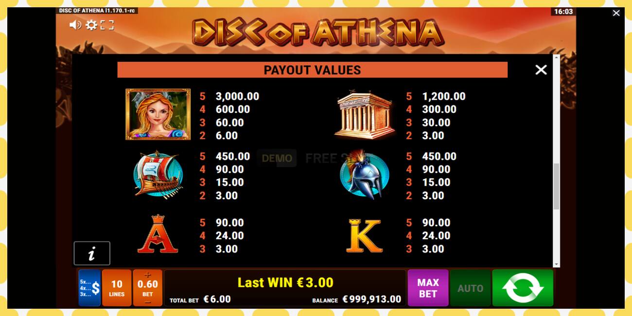 Demo slot Disc of Athena free and without registration, picture - 1