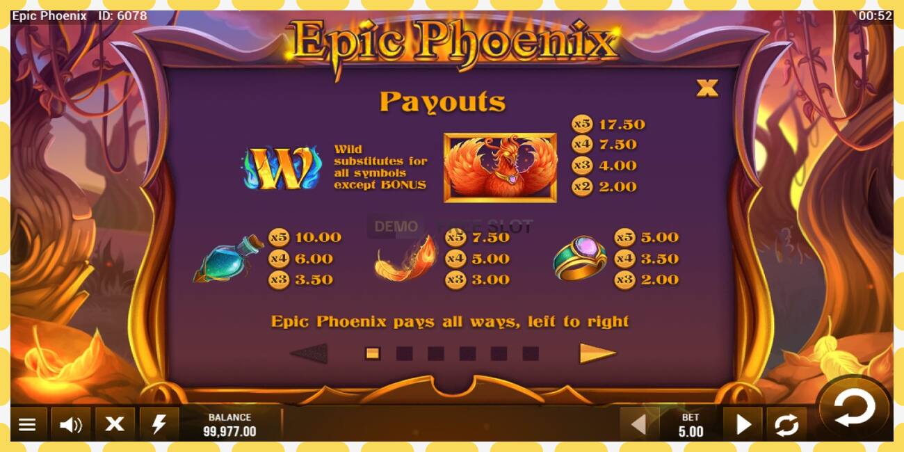 Demo slot Epic Phoenix free and without registration, picture - 1