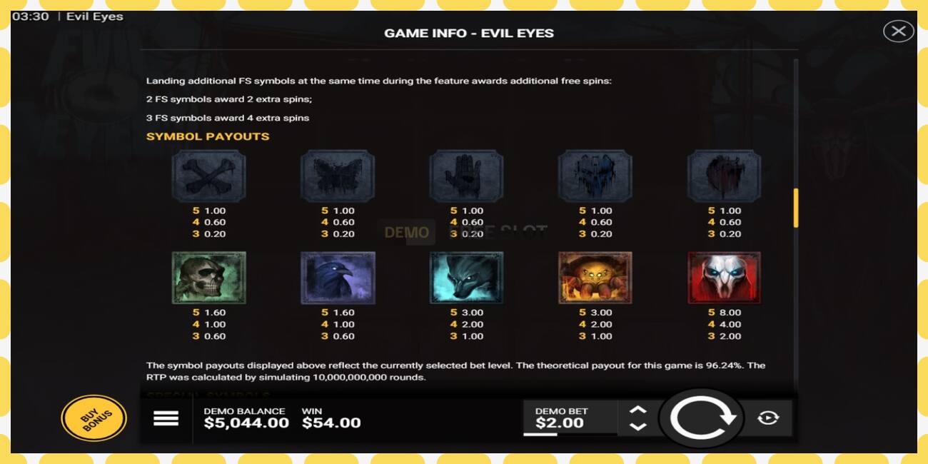 Demo slot Evil Eyes free and without registration, picture - 1