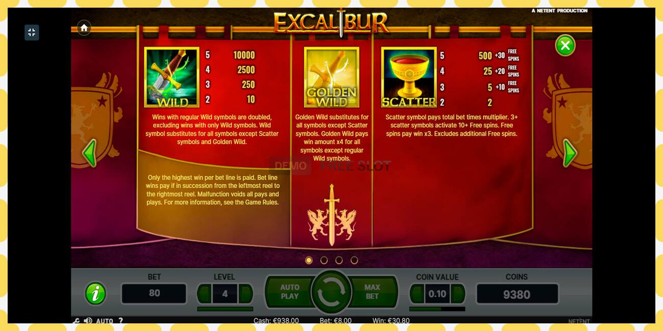 Demo slot Excalibur free and without registration, picture - 1