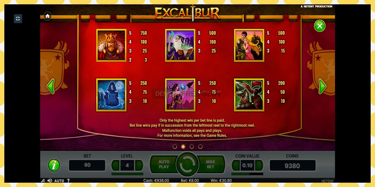 Demo slot Excalibur free and without registration, picture - 1