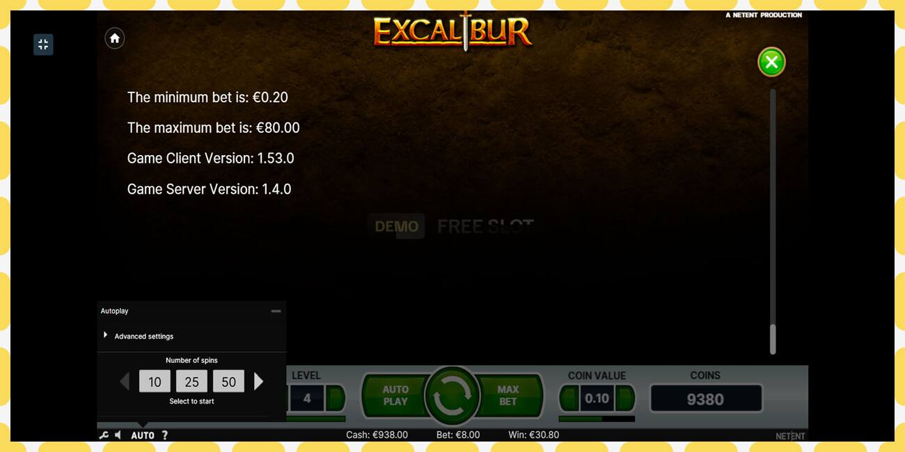 Demo slot Excalibur free and without registration, picture - 1