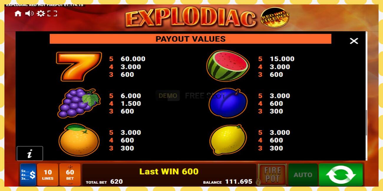 Demo slot Explodiac Red Hot Firepot free and without registration, picture - 1