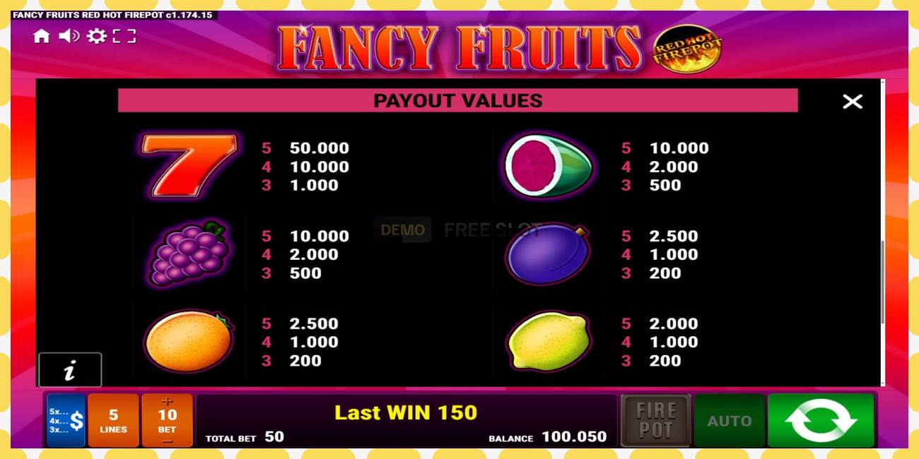 Demo slot Fancy Fruits Red Hot Firepot free and without registration, picture - 1