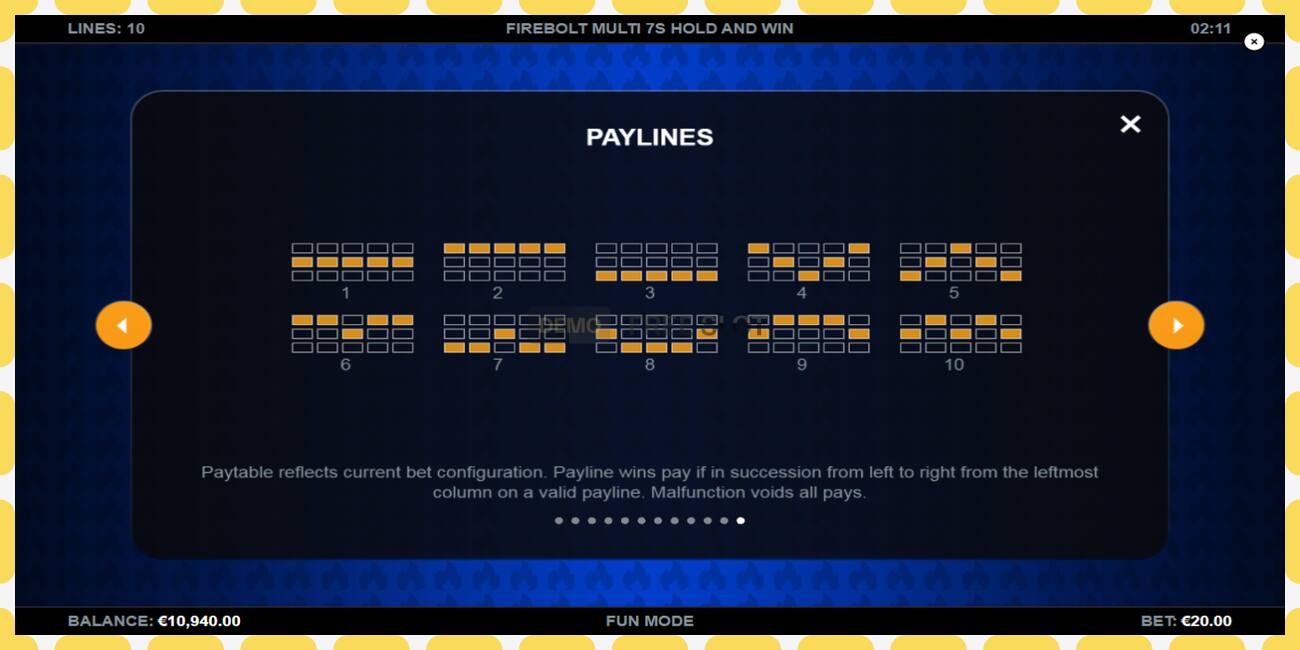 Demo slot Firebolt Multi 7s Hold and Win free and without registration, picture - 1