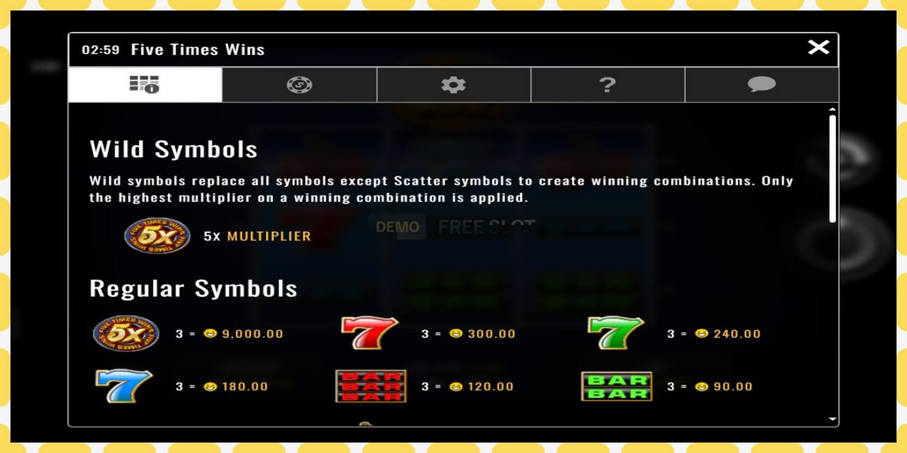 Demo slot Five Times Wins free and without registration, picture - 1