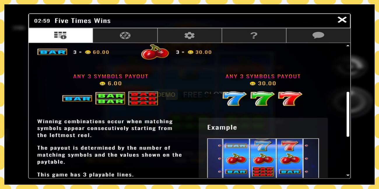 Demo slot Five Times Wins free and without registration, picture - 1