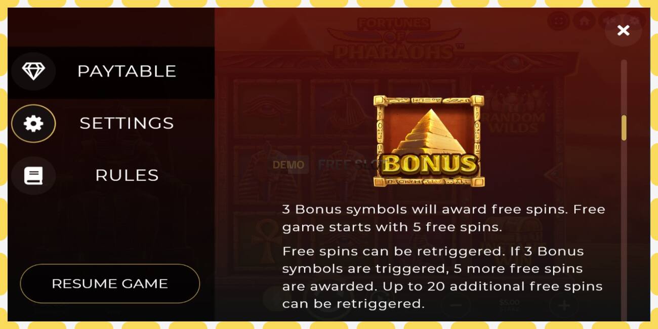 Demo slot Fortunes of Pharaohs free and without registration, picture - 1