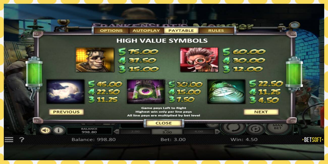 Demo slot Frankenslots Monster free and without registration, picture - 1