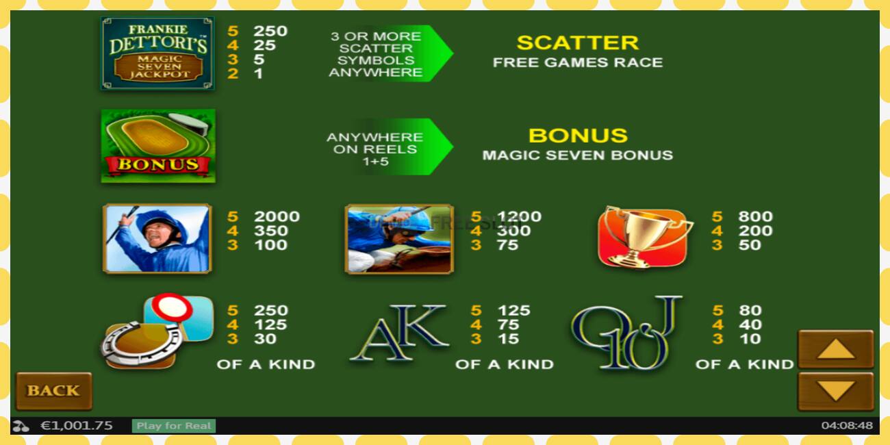 Demo slot Frankie Dettori Magic Seven Jackpot free and without registration, picture - 1