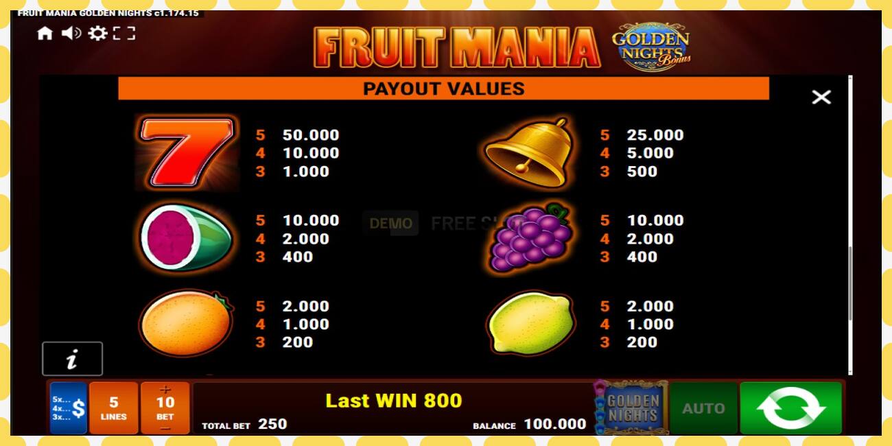 Demo slot Fruit Mania Golden Nights free and without registration, picture - 1