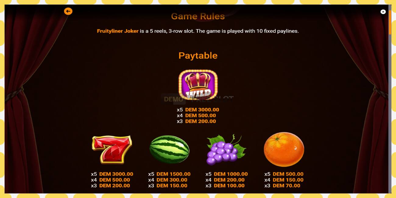 Demo slot Fruityliner Joker free and without registration, picture - 1