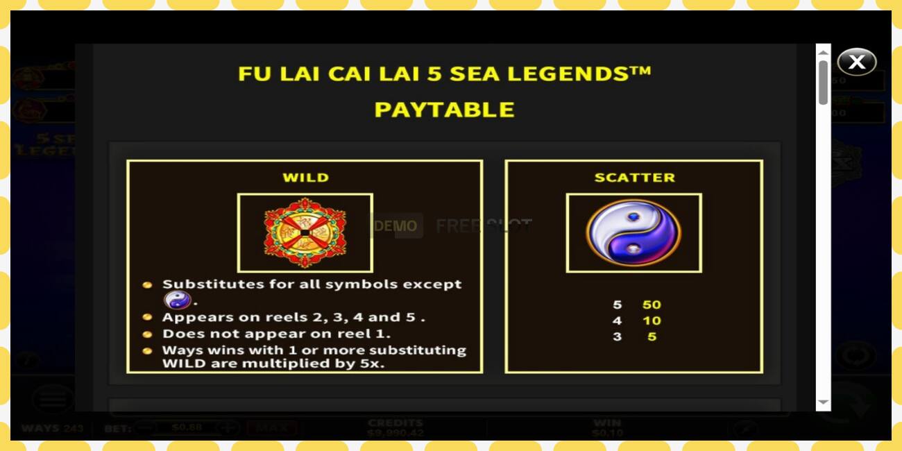 Demo slots Fu Lai Cai Lai 5 Sea Legends bezmaksas un bez reģistrācijas, attēlu - 1